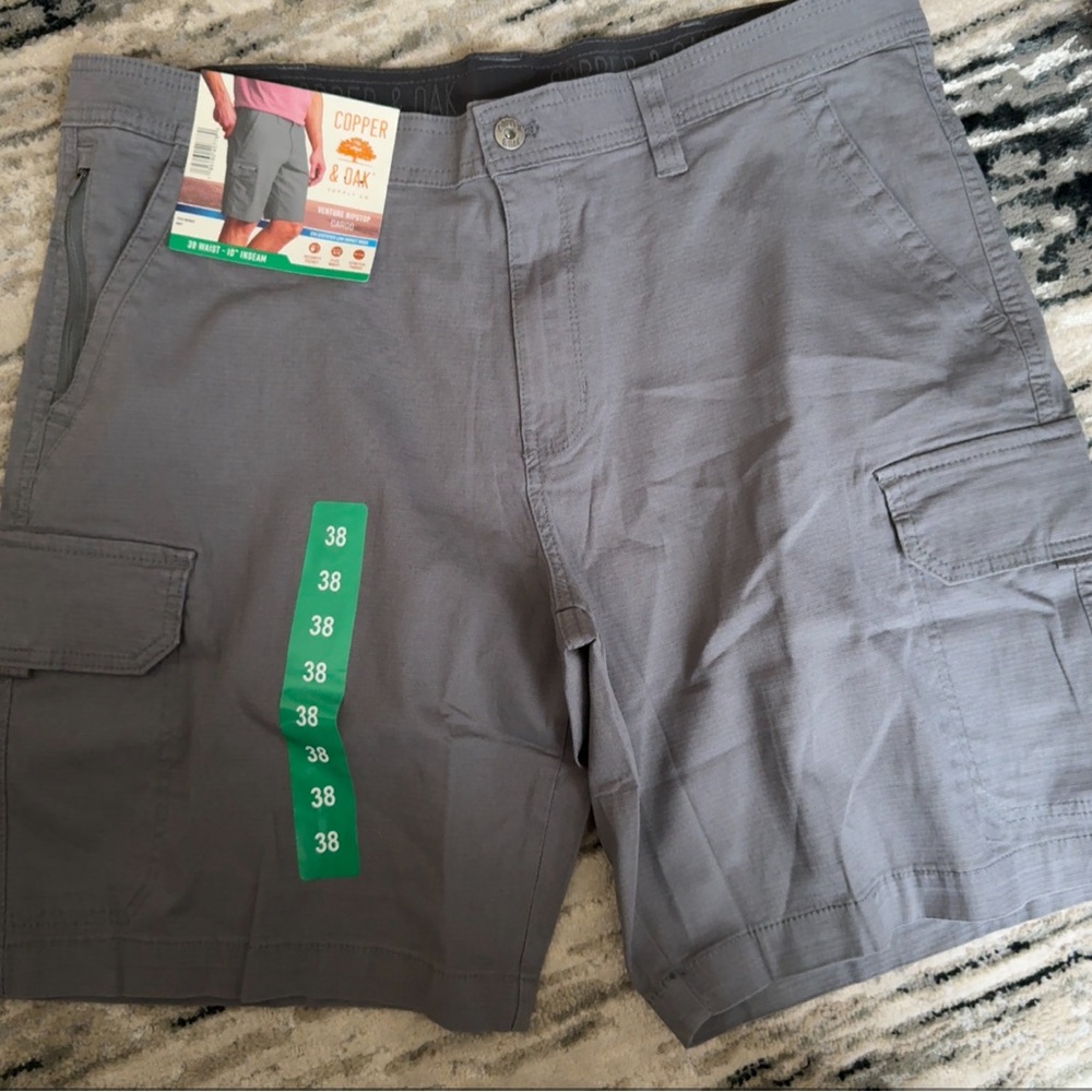 Copper & Oak Men's Venture Ripstop 10” Inseam Cargo Shorts, Grey, Size 38